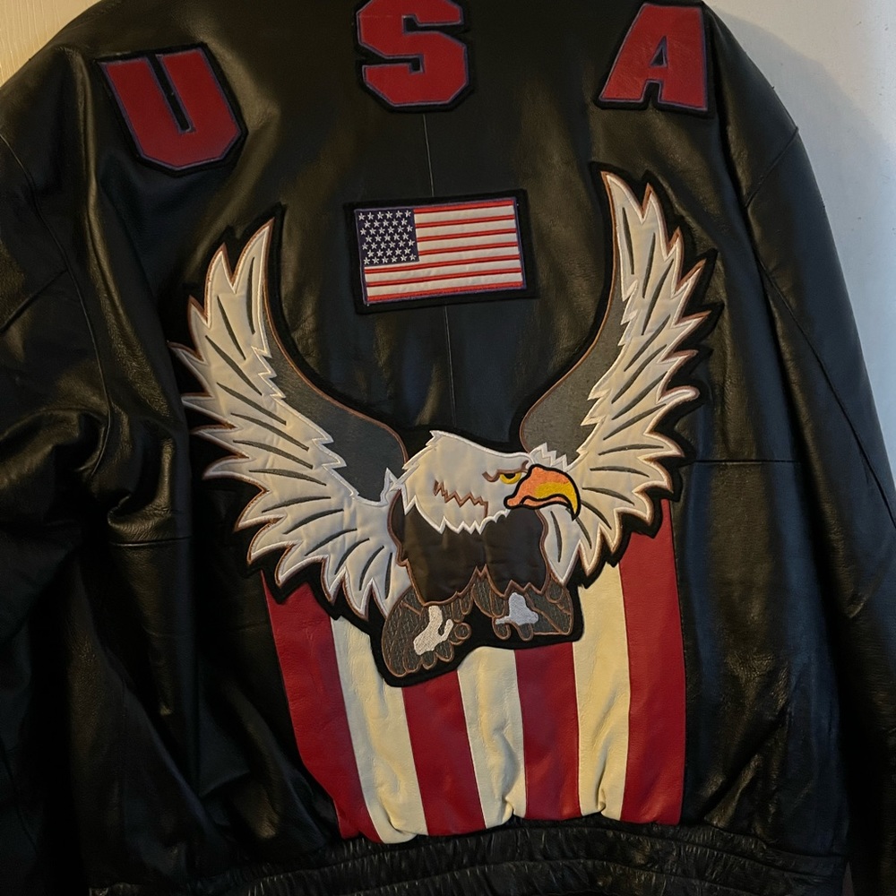 Brand New Black Leather Bomber Style USA Jacket